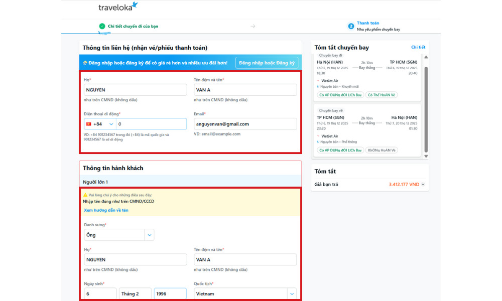 Kiểm tra kĩ thông tin trước khi đặt vé